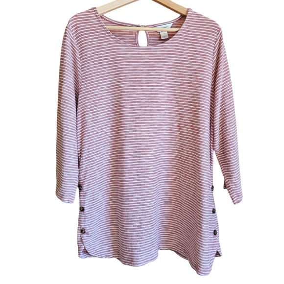 CJ Banks Women's 3/4 Sleeve Striped Pink Scoop Neck Blouse Size 1X - Picture 1 of 9